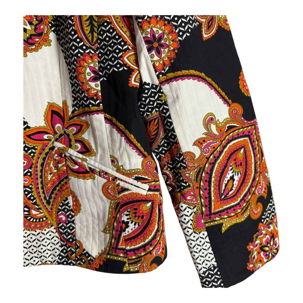 Chico’s Black White Orange Paisley Print Button Front Blazer Jacket Size 12 - Picture 2 of 8